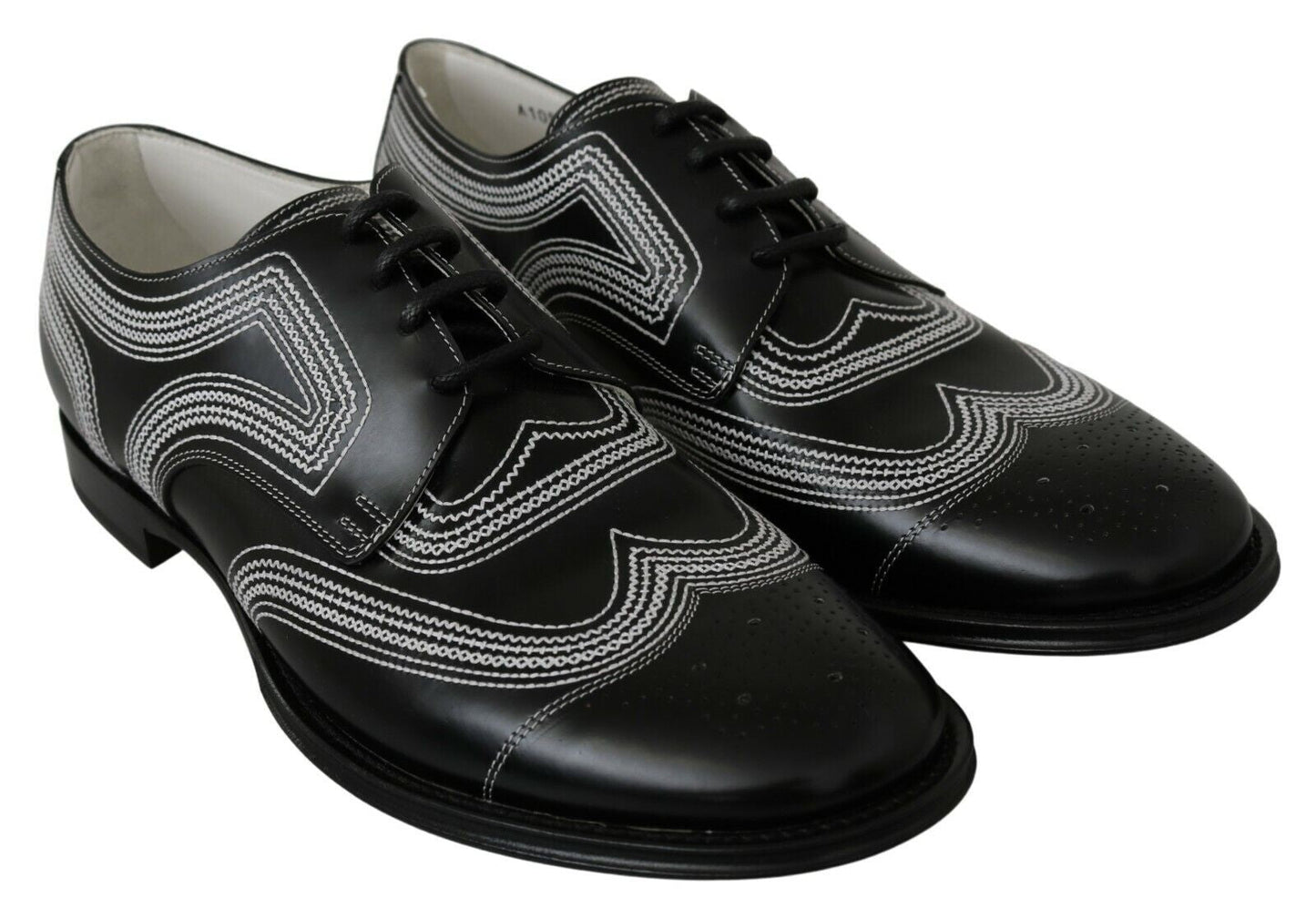 Dolce & Gabbana Black Leather Derby Formal White Lace Shoes | Fashionsarah.com