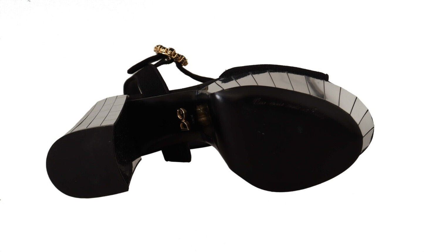 Fashionsarah.com Fashionsarah.com Dolce & Gabbana Black Crystals Ankle Strap Platform Sandals Shoes