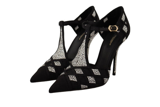 Dolce & Gabbana Black Crystals T-strap Heels | Fashionsarah.com