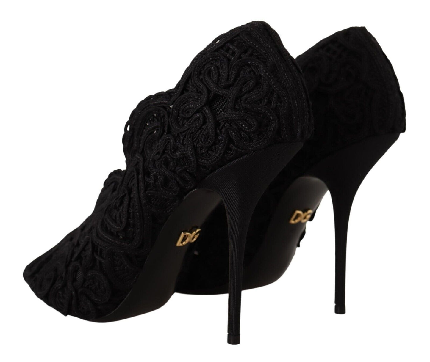 Dolce & Gabbana Black Cordonetto Ricamo Pump Open Toe Shoes | Fashionsarah.com