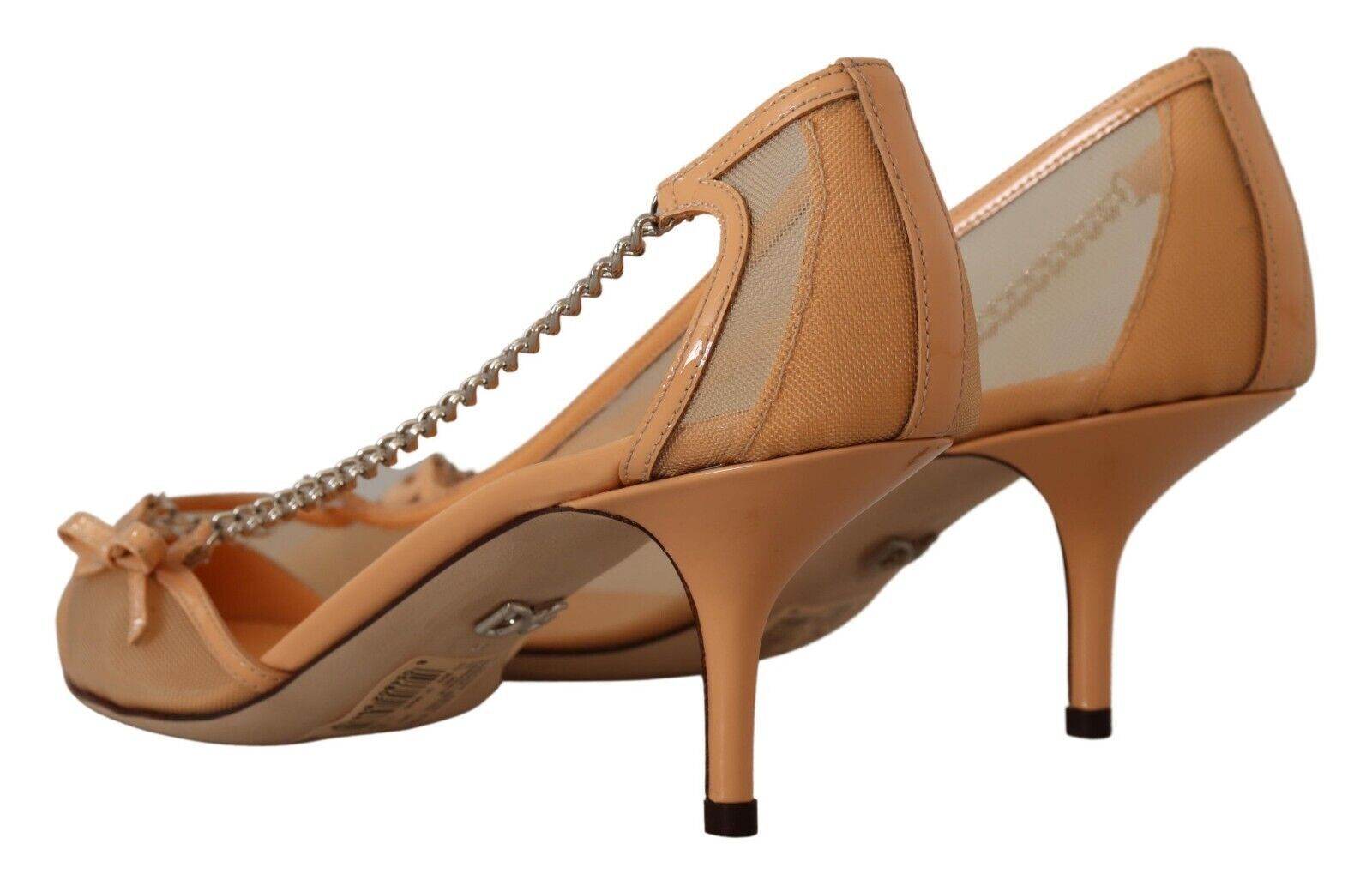 Dolce & Gabbana Peach Mesh Leather Chains Heels Pumps Shoes | Fashionsarah.com