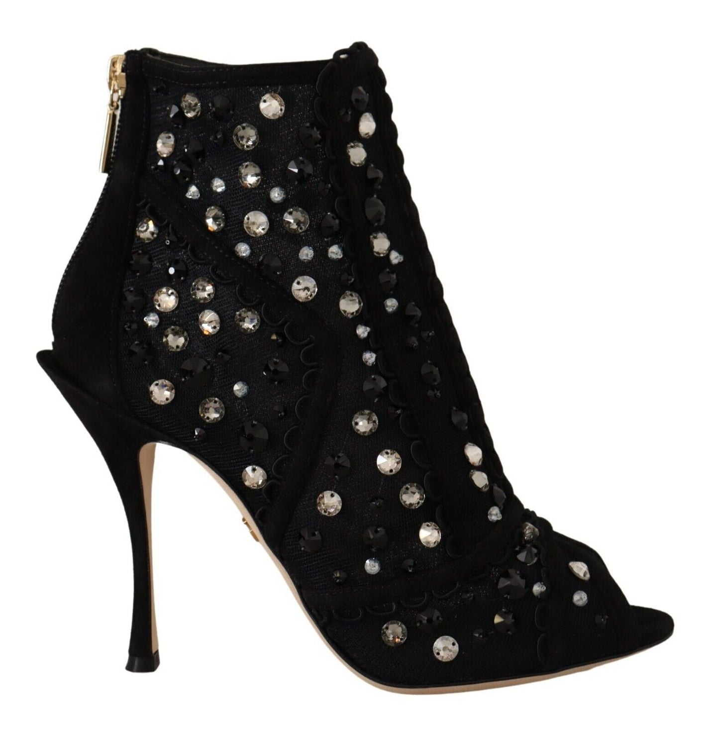 Fashionsarah.com Fashionsarah.com Dolce & Gabbana Black Crystals Heels Zipper Short Boots Shoes