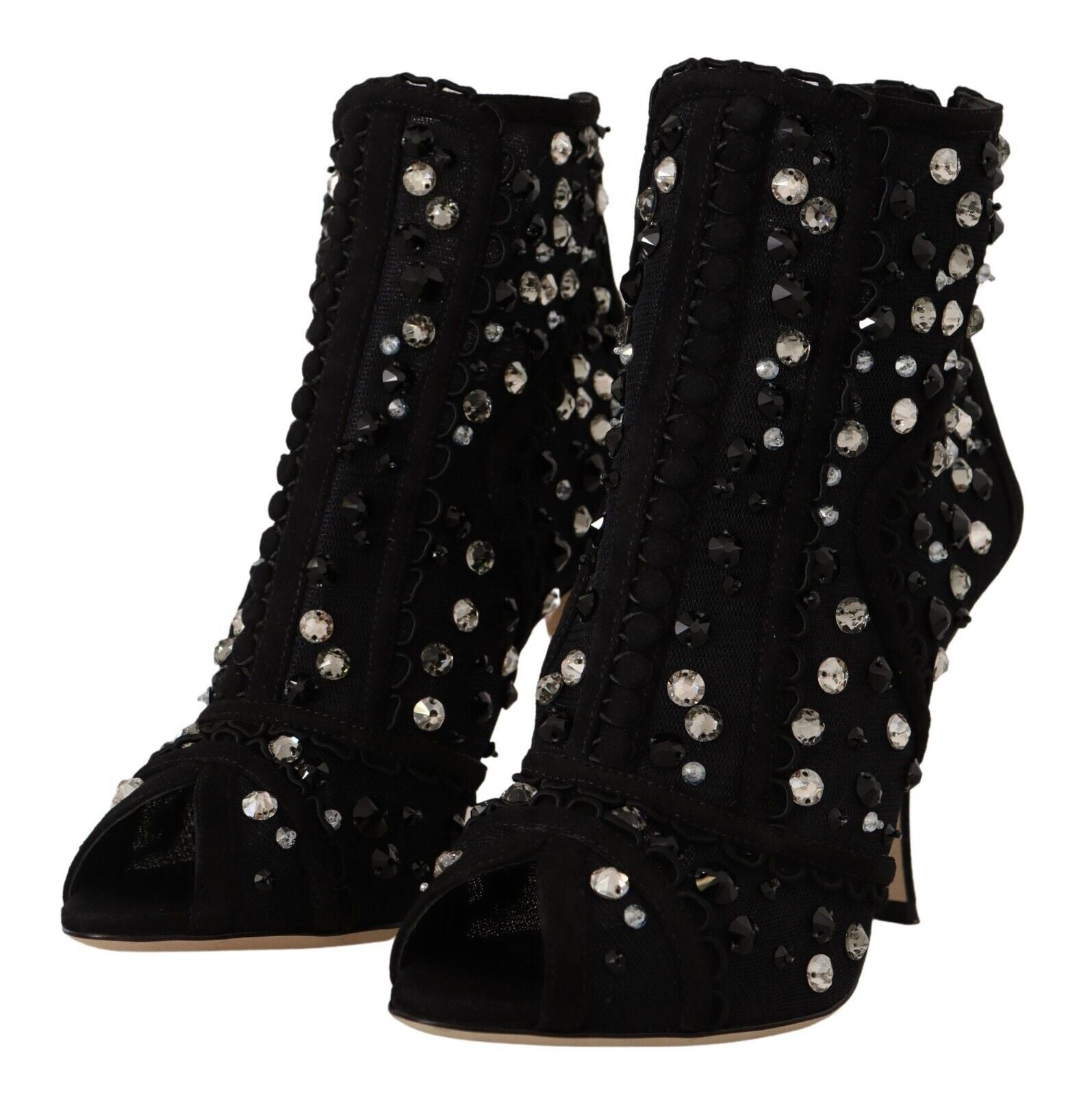 Dolce & Gabbana Black Crystals Heels Zipper Short Boots | Fashionsarah.com