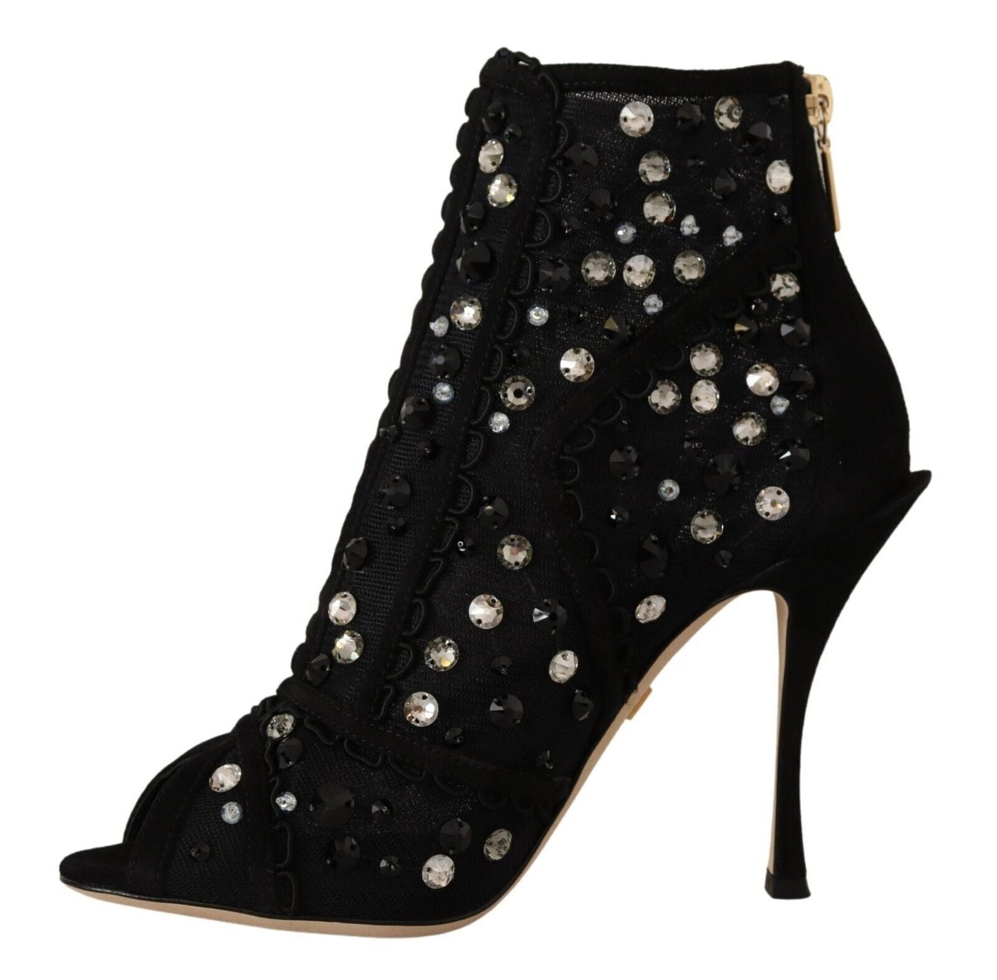 Fashionsarah.com Fashionsarah.com Dolce & Gabbana Black Crystals Heels Zipper Short Boots Shoes