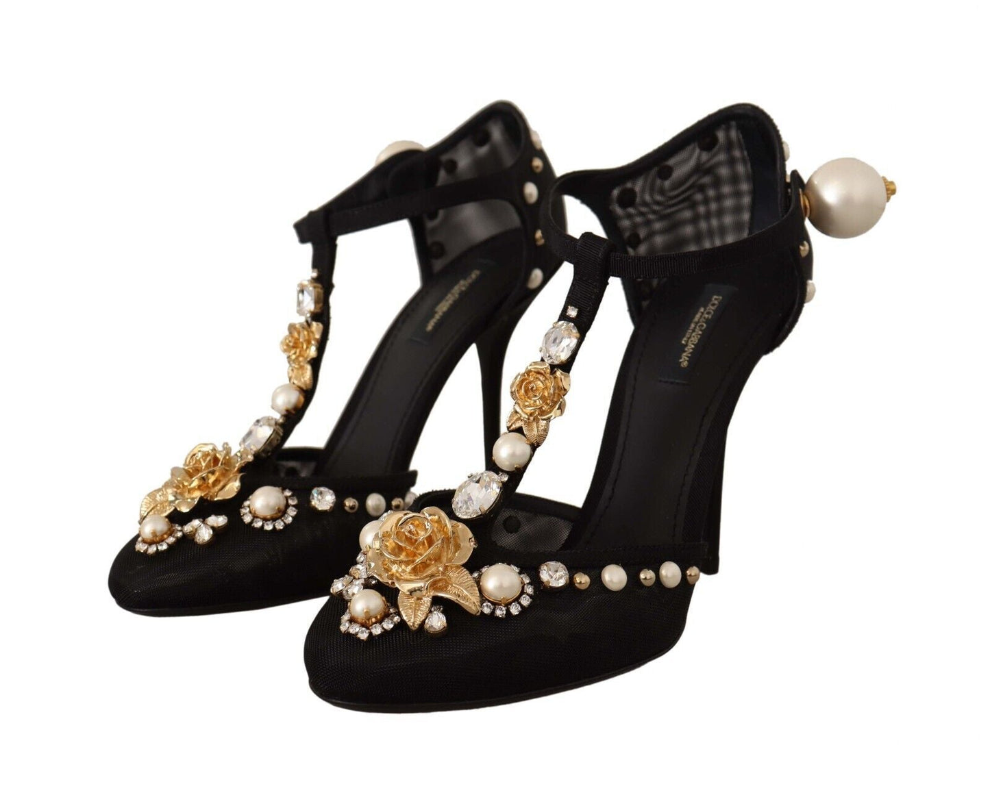 Fashionsarah.com Fashionsarah.com Dolce & Gabbana Black Faux Pearl Crystal Vally Heels Sandals Shoes