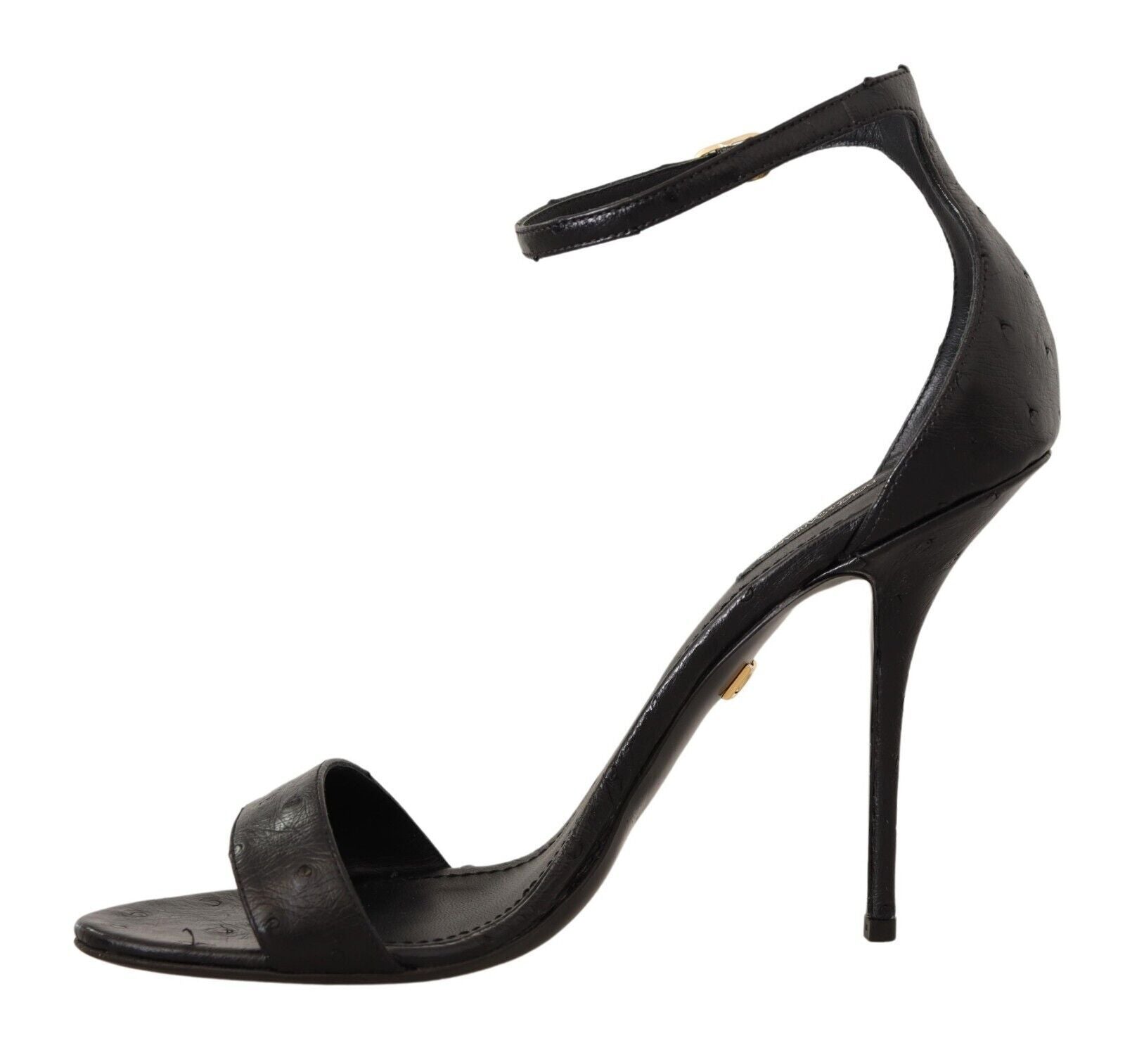 Fashionsarah.com Fashionsarah.com Dolce & Gabbana Black Ostrich Ankle Strap Heels Sandals Shoes