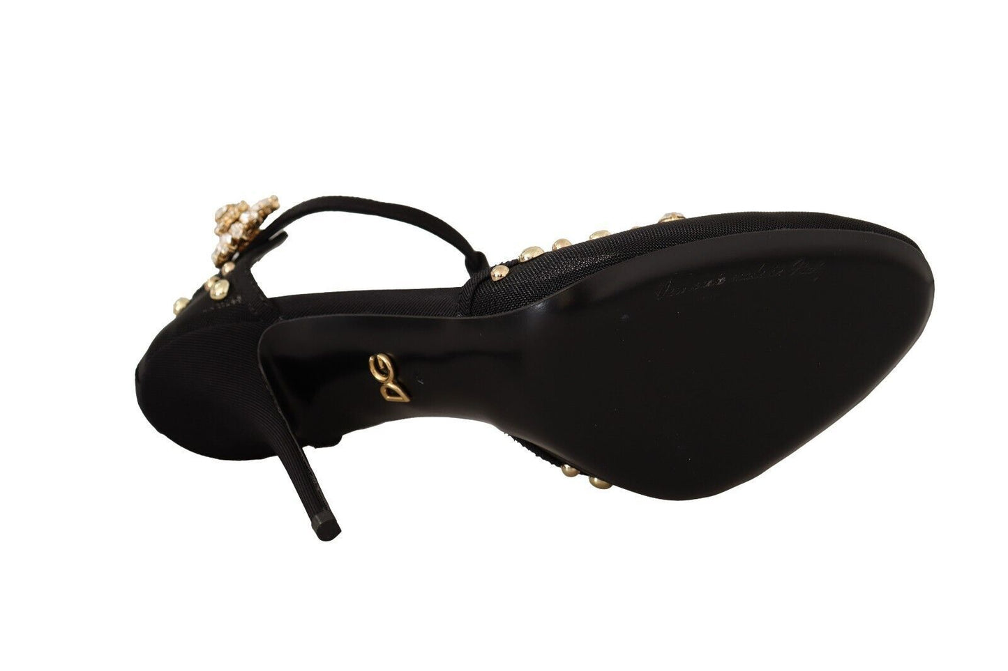 Dolce & Gabbana Black Mesh Crystals T-strap Heels Pumps Shoes | Fashionsarah.com