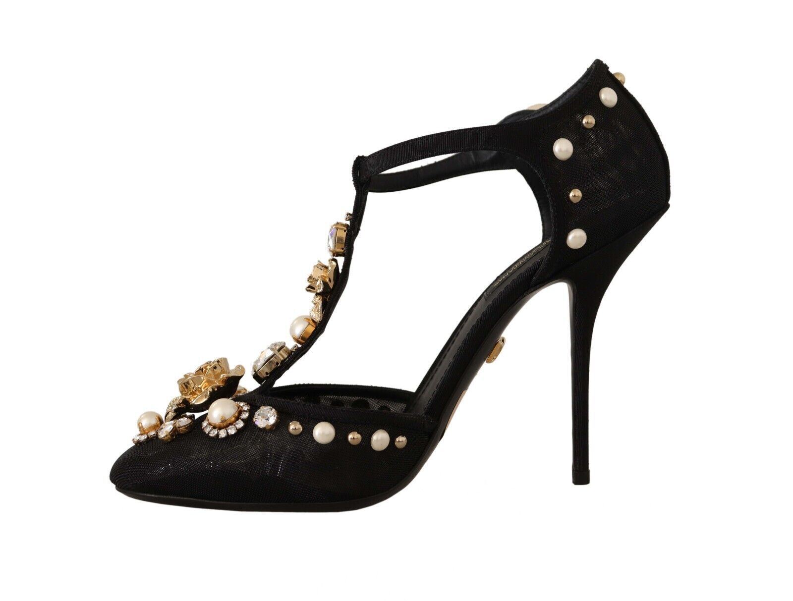 Fashionsarah.com Fashionsarah.com Dolce & Gabbana Black Faux Pearl Crystal Vally Heels Sandals Shoes