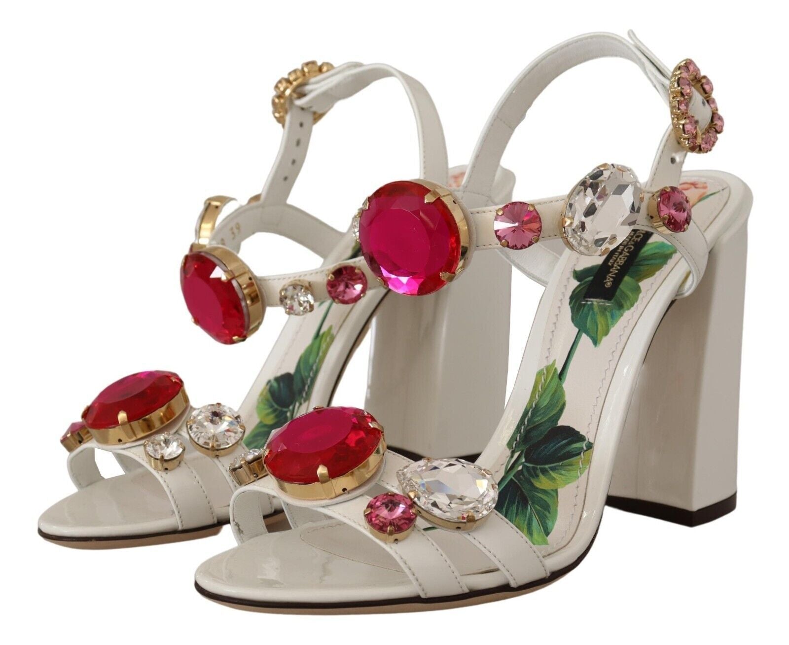 Fashionsarah.com Fashionsarah.com Dolce & Gabbana White Leather Crystal Keira Heels Sandals Shoes