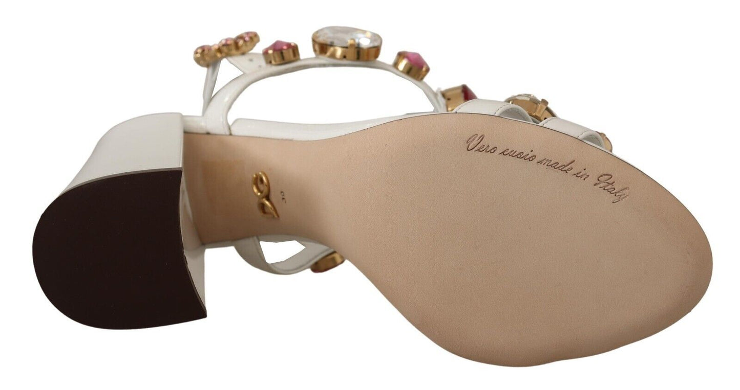 Fashionsarah.com Fashionsarah.com Dolce & Gabbana White Leather Crystal Keira Heels Sandals Shoes
