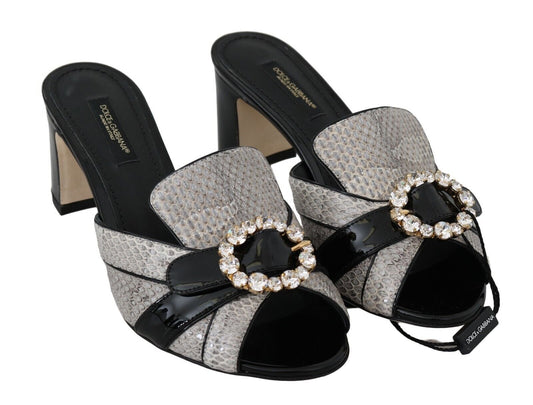 Dolce & Gabbana Black Gray Exotic Leather Crystals Sandals Shoes | Fashionsarah.com