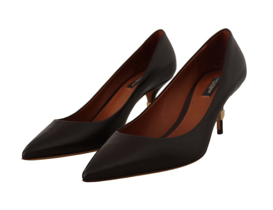 Dolce & Gabbana Brown Leather Kitten Mid Heels Pumps Shoes | Fashionsarah.com