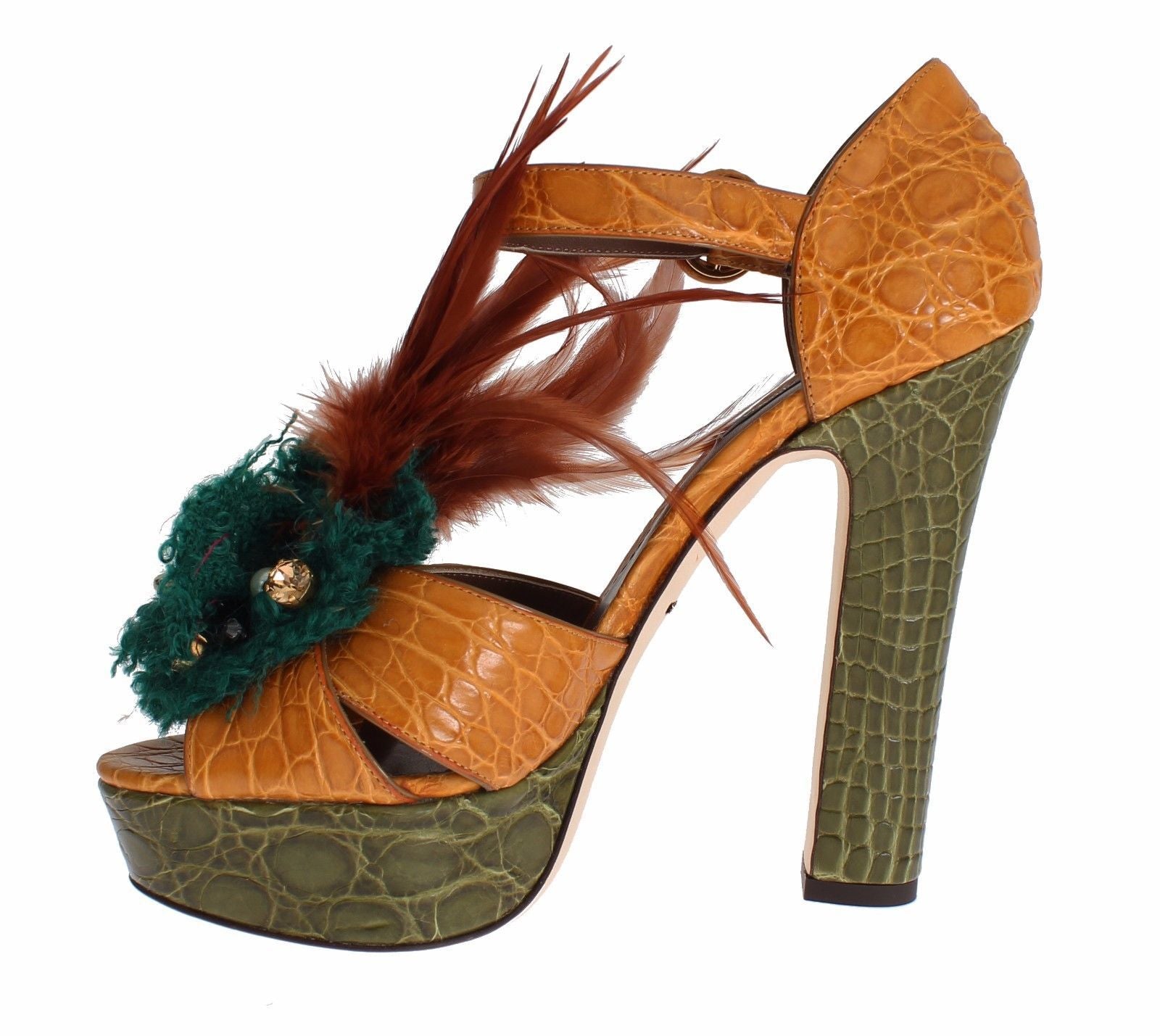 Fashionsarah.com Fashionsarah.com Dolce & Gabbana Orange Leather Crystal Platform Sandal Shoes