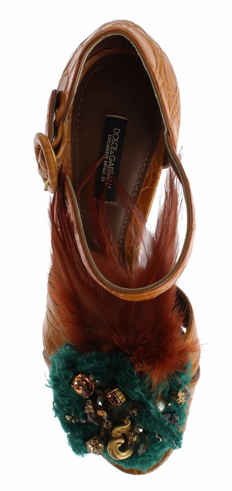 Fashionsarah.com Fashionsarah.com Dolce & Gabbana Orange Leather Crystal Platform Sandal Shoes