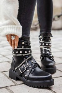 Lace-Up Ankle Moto Boots - Fashionsarah.com
