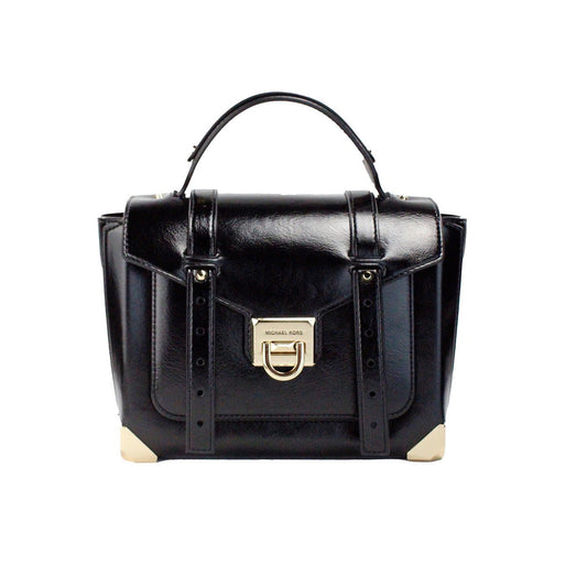 Fashionsarah.com Fashionsarah.com Michael Kors Manhattan Medium Slick Black Leather Top Handle School Satchel Bag